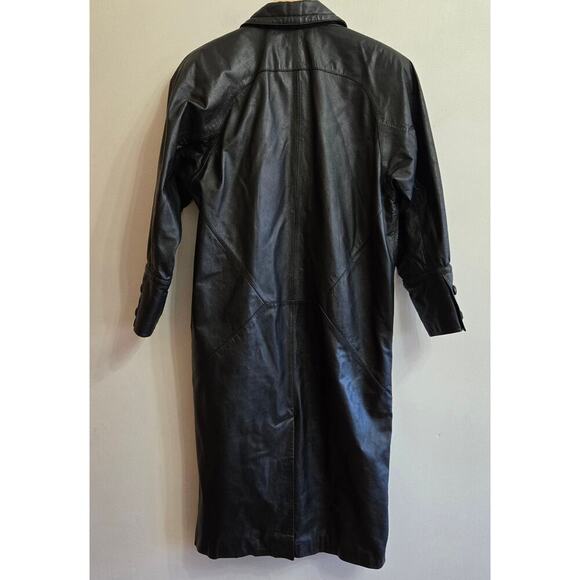 G III Global Identity Womens Vintage 90s Black Leather Trench Coat Size Medium - Picture 4 of 12